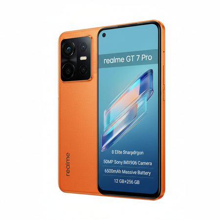 realme GT 7 Pro 5G Smartphone 12 + 256 GB, Snapdragon 8 Elite Chipset, AI Ultra-Clear Snap Camera, 120 W Supervooc Charge, 6500 mAh Titanium Battery, IP69, Underwater Unlock, Orange (no adapter)
