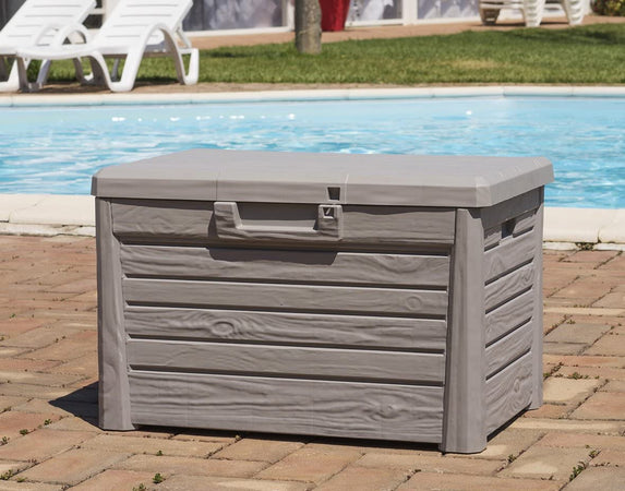 Baule in resina cassapanca multiuso da esterno  effetto Legno