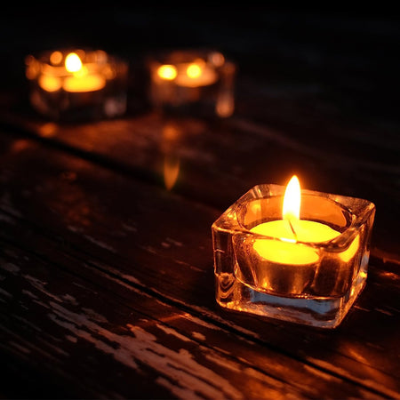 Portacandela in vetro per interno ed esterno da 6 x 6 x 3 cm