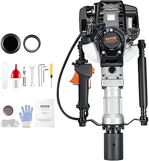 VEVOR 37.77cc Petrol 4 Stroke Fence Post Ram with Petrol Engine with 2 Post Ram Heads (55/70mm) Portable 1000W Post Ram Handrams for Farms Ranch Fences Road Improvements