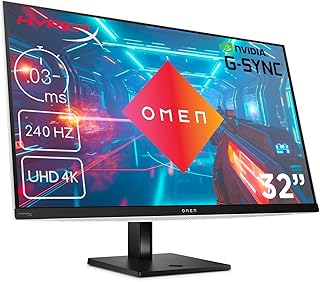 HP Omen Transcend Gaming Monitor with 240 Hz, 31.5 Inch 4K UHD OLED, 0.03 ms Response Time, HyperX Audio, aRGB Lighting, Adjustable Base, Omen Tempest Cooling, OSD Button, USB-C, White