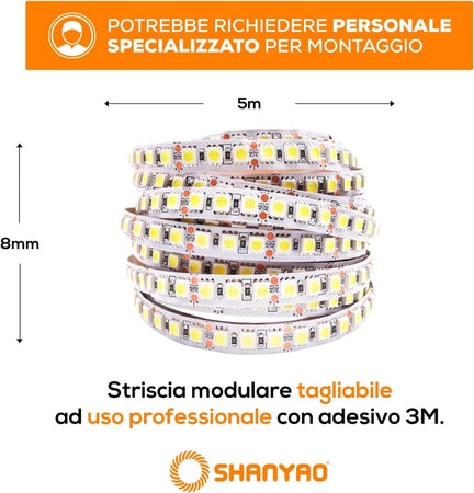 SHANYAO - ROLLA 5 MT STRIP LED 12V 14,4W L.C.