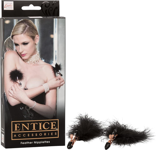 Morsetti per capezzoli con piume Entice nero e oro pinze bondage BDSM fetish