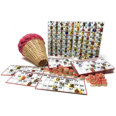 Gioco tombola napoletana la smorfia con cartelle a colori e numeri in legno