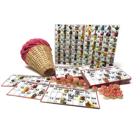 Gioco tombola napoletana la smorfia con cartelle a colori e numeri in legno