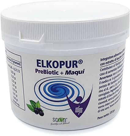 Elkopur PreBiotic + Maqui - integratore alimentare di Inulina polvere da cicoria con Maqui estratto, 220 grammi