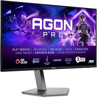 AOC Agon Pro AG326UDAM - 32 Inch UHD OLED Gaming Monitor, 165 Hz, 0.03 ms, HDR400, FreeSync Prem. Pro, G-Sync comp. (3840 x 2160, 2 x HDMI 2.1, 1 x DP 1.4, USB Hub) Black / Grey