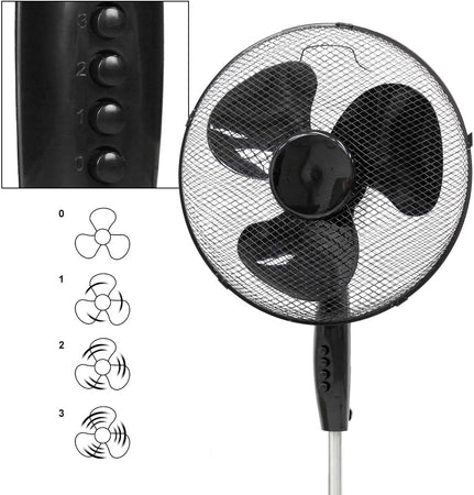 Ventilatore a piantana 3 velocità, pala da Ø 40 cm altezza regolabile h 125 cm