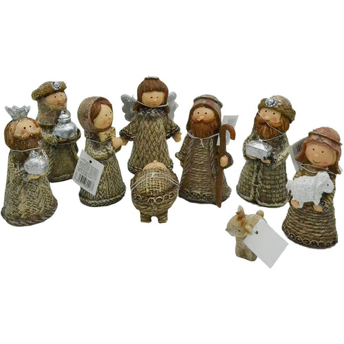 Natività completa con re magi Tipo Thun presepe in poliresina 9 soggetti h 11 cm