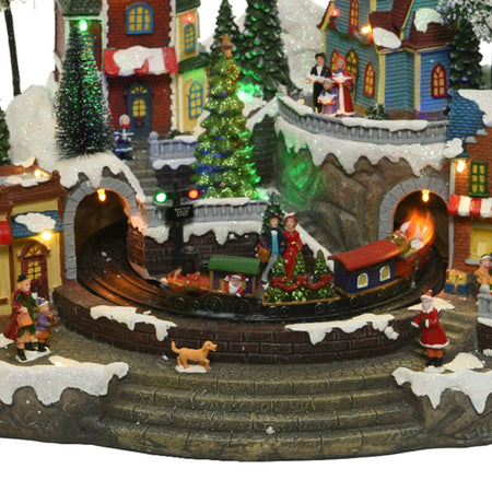 Scena animata a Led con case e albero di natale con luci e movimenti 30 cm