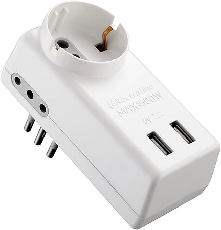 ELECTRALINE - ADATTATORE 1P UNIV.+2PRESE +2 PRESE USB