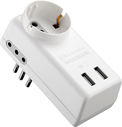 ELECTRALINE - ADATTATORE 1P UNIV.+2PRESE +2 PRESE USB
