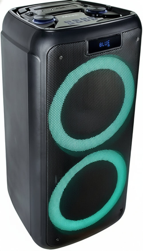 Ibiza FREESOUND400 Tragbarer batteriebetriebener Lautsprecher mit Bluetooth, USB, SD und AUX-IN mit Stimmungs-LEDs - 400W - Schwarz.