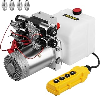 Happybuy Hydraulic Pump Double Acting Hydraulic Power Unit Double Magnet Hydraulic Power Pack 12 V DC Hydraulic Power Pump with 4.5 L Reservoir for Dump Trailer Car Lifting