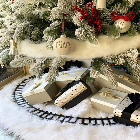 Tappeto natalizio peloso effetto pelliccia, Decorazione natalizia per tavoli e sedie 50 x 90 cm