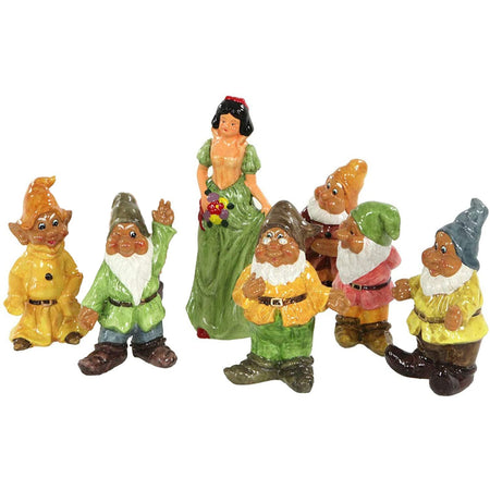 Biancaneve con nani in terracotta da giardino nanetti per aiuola h 30 cm