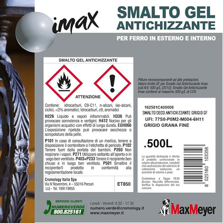 MAXMEYER IMAX - SMALTO DECORATIVO ANTICHIZZANTE 0,5 L GRIGIO GHISA GRANA FINE