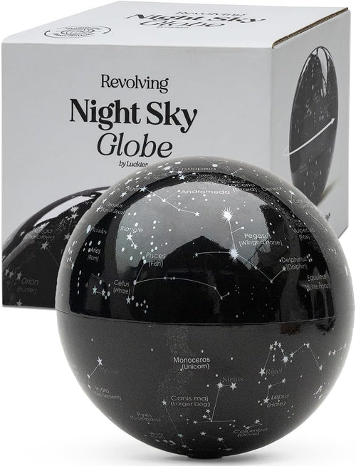 Cielo notturno rotante: globo luminoso con costellazioni.