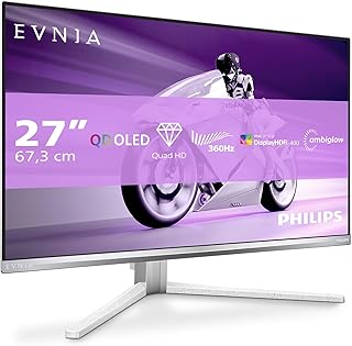 PHILIPS Evnia 27M2N8500AM - 27 Inch Quad HD OLED Gaming Monitor, 360 Hz, 0.03 ms, HDR400, FreeSync Premium, G-Sync Comp., Ambiglow (2560 x 1440, 2 x HDMI 2.1, 1 x DP 1.4, USB Hub) White