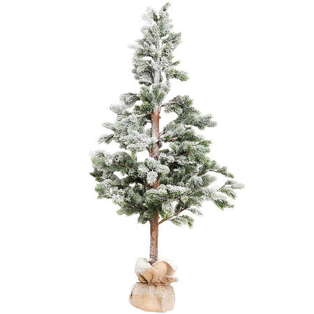 Albero di natale pinetto innevato h 150 cm in PE Real Touch con base in Juta