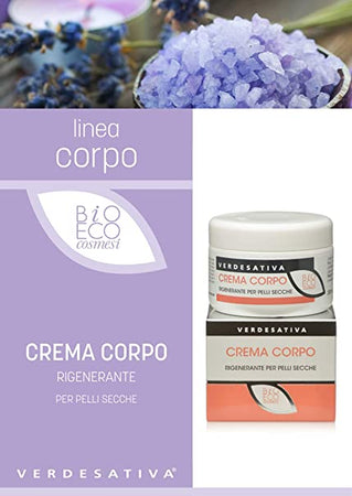 Crema corpo rigenerante per pelle secca - disidratata, sensibile ed esigente. Ideale come doposole - Bio e Vegan - Cruelty Free - Nickel tested - 200 ml - Verdesativa