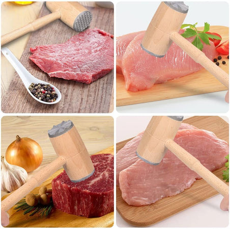 Martello batticarne in legno di faggio con testa in Alluminio h 27 cm