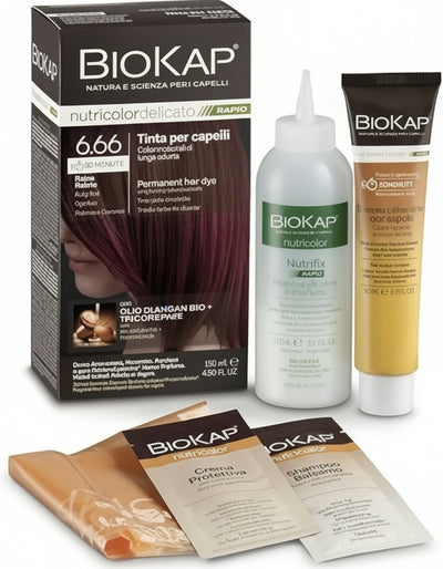 BIOKAP Nutricolor Delicato Rapid, Tinta capelli senza ammoniaca che rende i capelli morbidi, Colorazione capelli con 10 minuti di posa, 135 ml (6.66 Rosso Rubino)