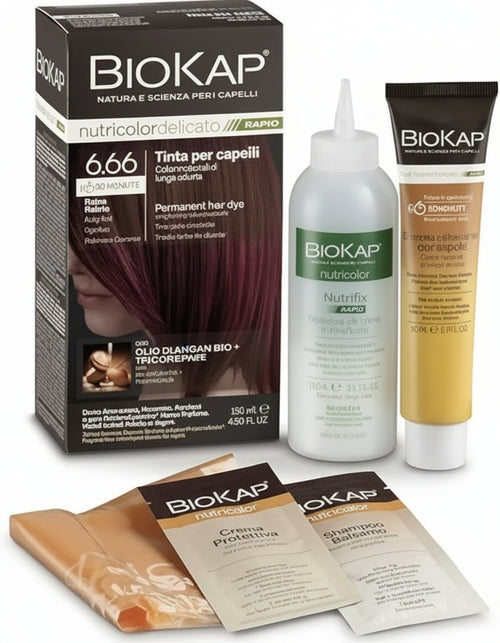 BIOKAP Nutricolor Delicato Rapid, Tinta capelli senza ammoniaca che rende i capelli morbidi, Colorazione capelli con 10 minuti di posa, 135 ml (6.66 Rosso Rubino)
