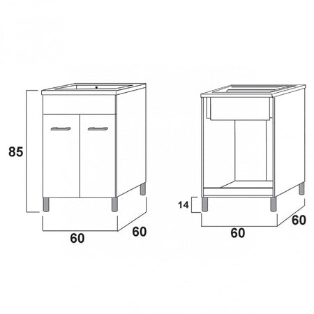 Mobile lavanderia bianco opaco 60x60 o 60x50 con lavabo in ABS