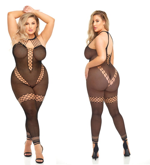 Sexy Tutina Premium Bodystocking Catsuit Plus Size Xl 2XL 3XL taglie forti nero