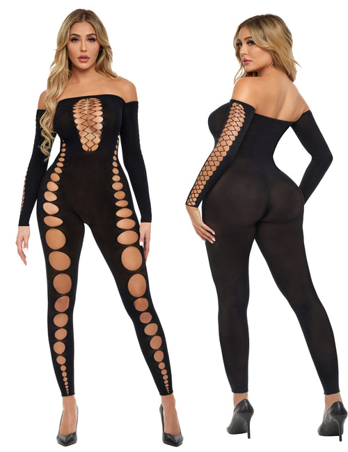 Sexy Tutina Premium Bodystocking Catsuit One Size taglie comode intimo rete nera