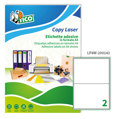 Etichetta Adesiva Lp4W Bianca 100Fg A4 200X142Mm (2Et/Fg Laser Tico