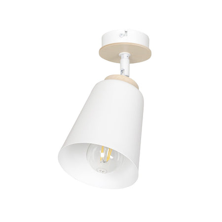 Plafoniera A Faretto Spot 1 Luce In Acciaio Bianco E Legno Naturale