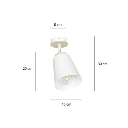 Plafoniera A Faretto Spot 1 Luce In Acciaio Bianco E Legno Naturale