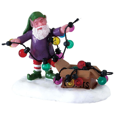 Statuetta dell'Elfo con le luci in resina decorazione per presepe villaggio di Natale