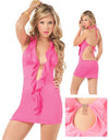 Mini abito babydoll chemise rosa aderente