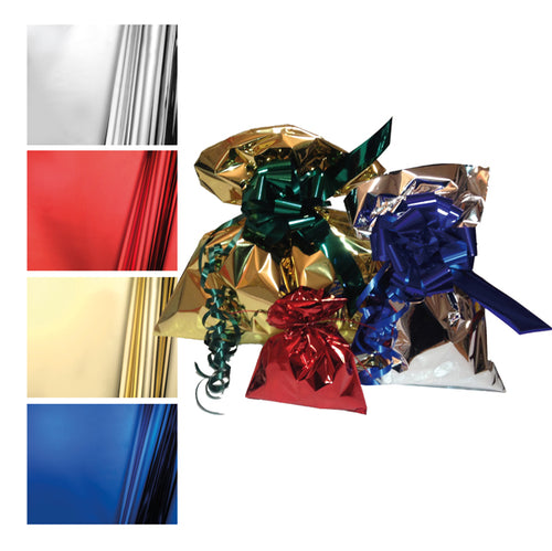 25 Buste Regalo In Ppl Metal Lucido 40X60Cm Argento Senza Patella Adesiva