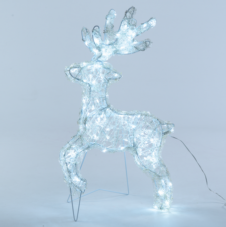 Decorazione natalizia "Renna galoppante" 3D con led bianco per uso interno ed esterno