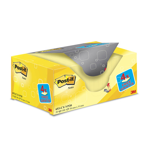Value Pack 16+4 Blocco 100Fg Post-It Giallo Canary 38X51Mm 72Gr 653Cy-Vp20