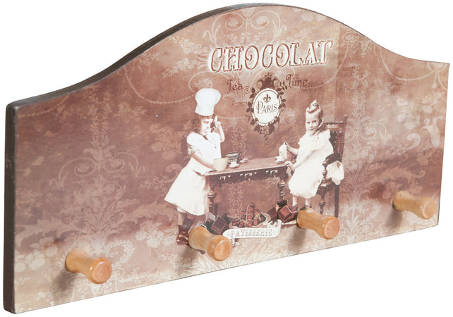 Biscottini Biscottini Appendino Legno Decorato Anticato Chocolat 4 Ganci Cucina 29x3.5x14