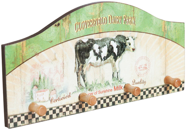 Biscottini Appendino mucca decorato Biscottini legno anticato 4 ganci cucina 29x3.5x14 per