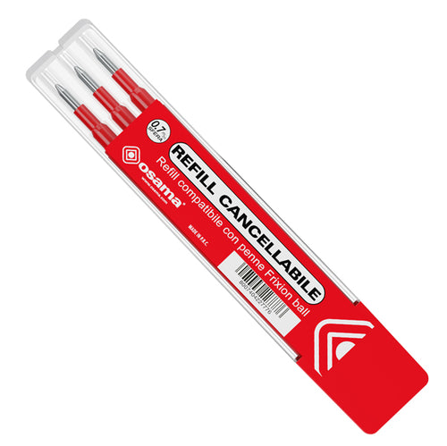 Set 3 Refill Inchiostro Gel Riscrivi Cancellabile 0,7Mm Rosso Osama