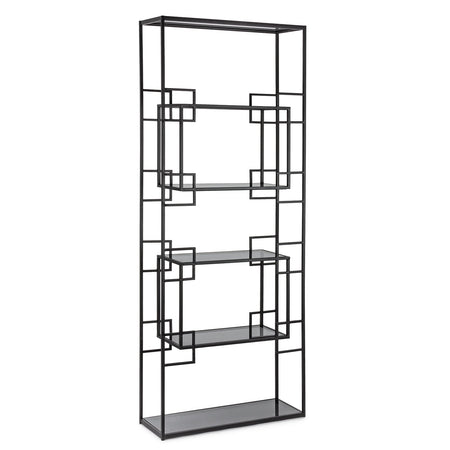 Libreria "Korvet" in acciaio nero con 5 ripiani in vetro h 183 cm per ufficio moderno