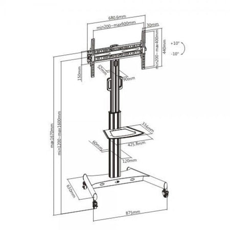 Supporto a Pavimento con Mensola Trolley TV LCD/LED 32-65''