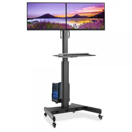 Trolley da Pavimento con Mensola e Porta PC per 2 TV LCD/LED/Plasma 13-32''