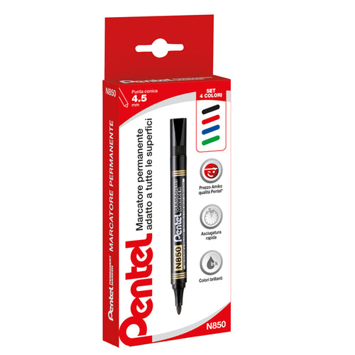 Astuccio 4 Marcatore Permanente N850 Punta Tonda Amiko Pentel