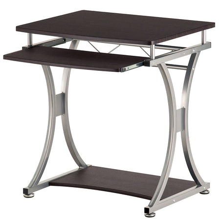 Scrivania Porta PC Tavolo Studio con Porta Tastiera e Ripiani Metallo e Legno Silver Marrone