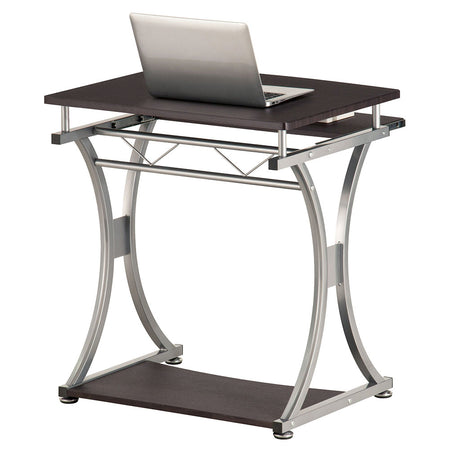 Scrivania Porta PC Tavolo Studio con Porta Tastiera e Ripiani Metallo e Legno Silver Marrone