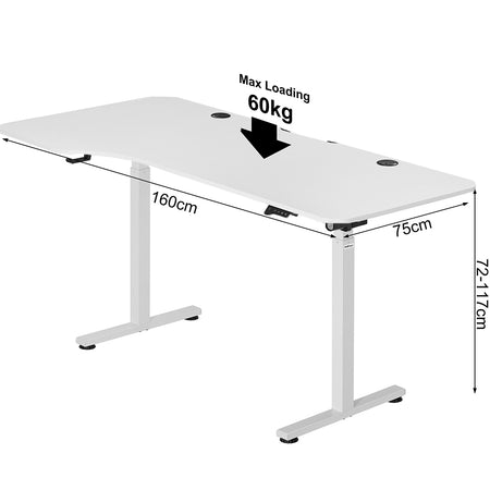 Scrivania con Regolazione Altezza 160x75 H 72-117cm Elettrica Comandi Touch Bianco