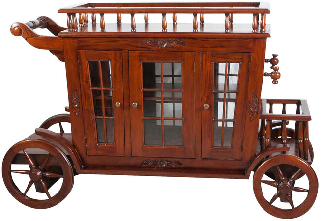 Biscottini Biscottini Carrello Bar Legno Mogano Noce 125x45x82 Porta Vivande Ruote